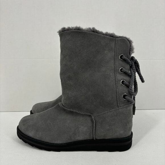 Muk Luks Ziggy Rodeo Winter Boots Genuine Suede Faux Fur Lined Gray Women's 7 - Picture 4 of 10